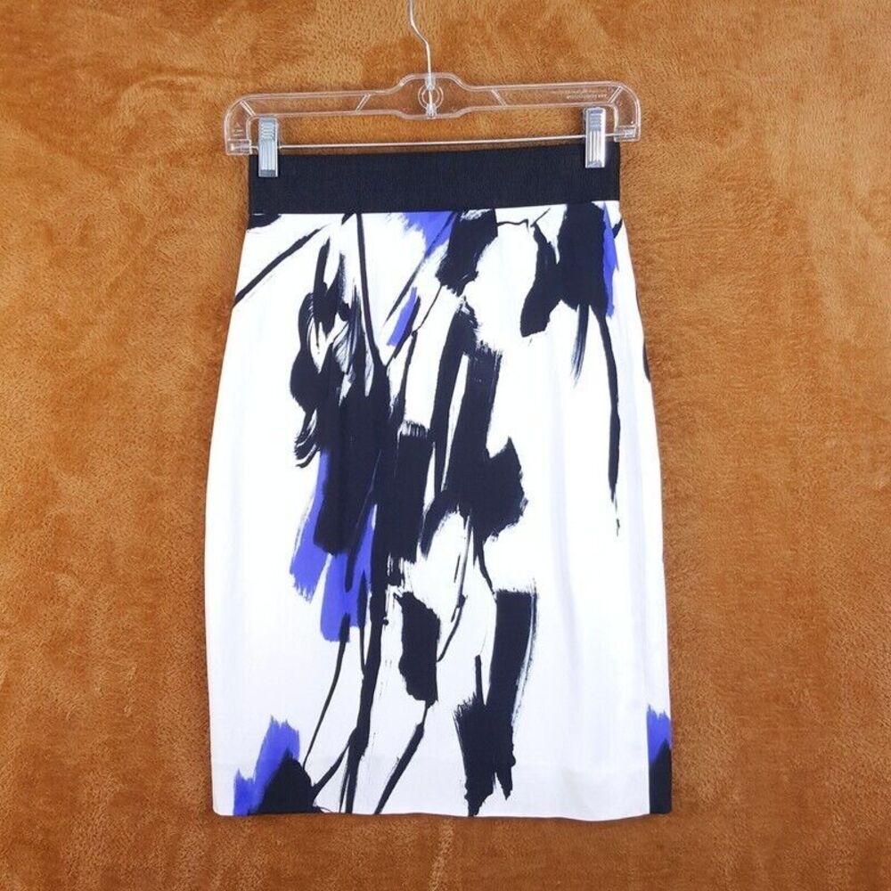 MILLY Womens Skirt Size 0 White Pencil Tokyo Floral Abstract Watercolor Lined